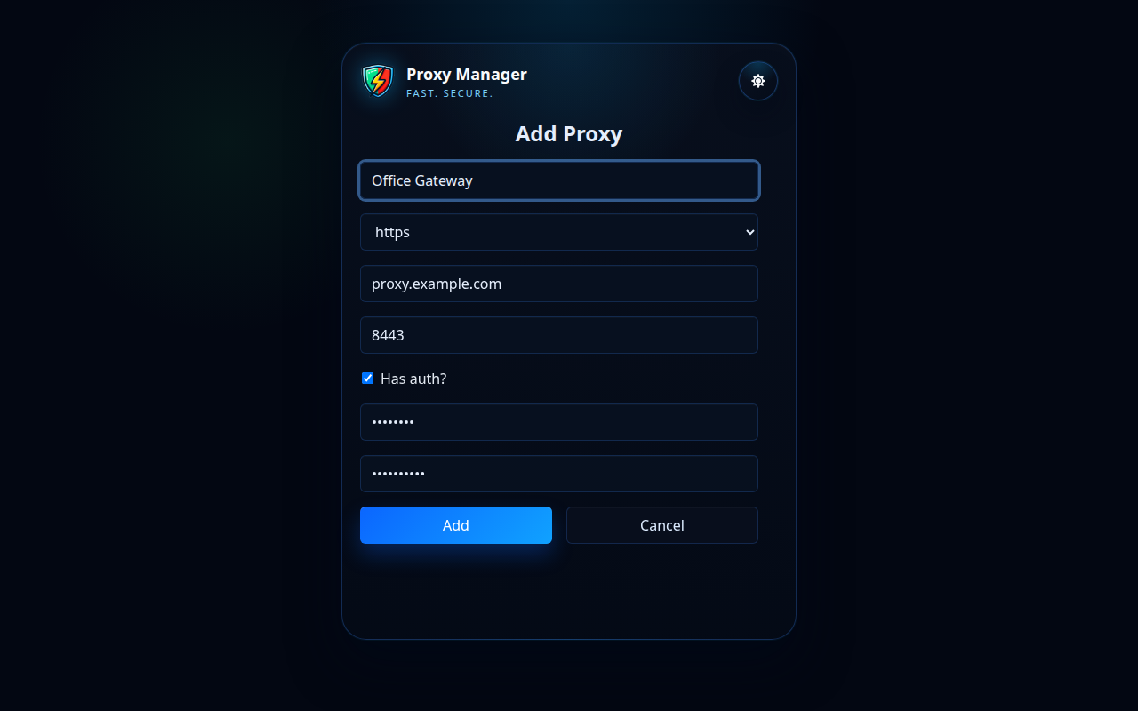 Форма добавления прокси в Proxy Manager