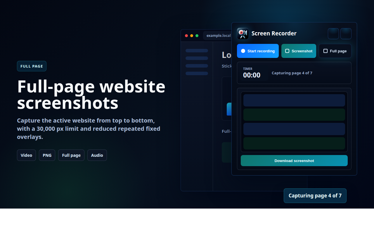Полностраничный снимок в Screen Recorder
