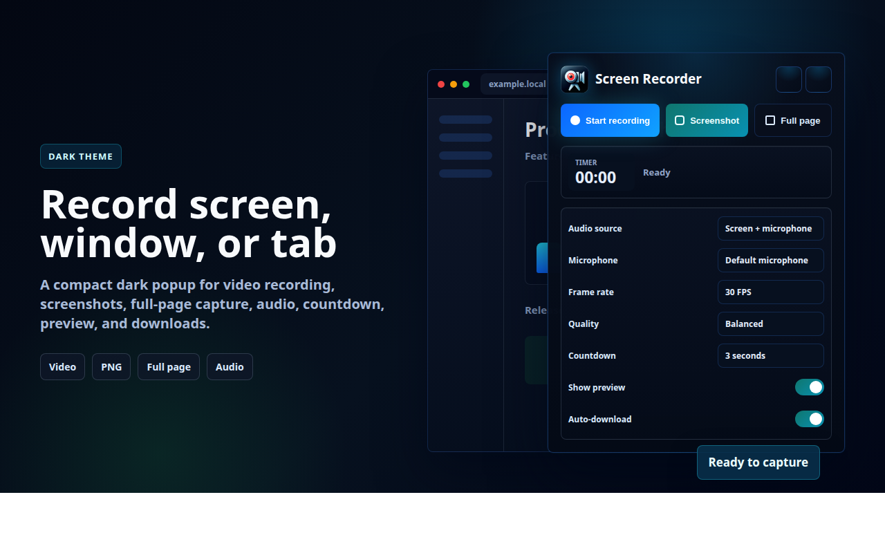 Popup расширения Screen Recorder