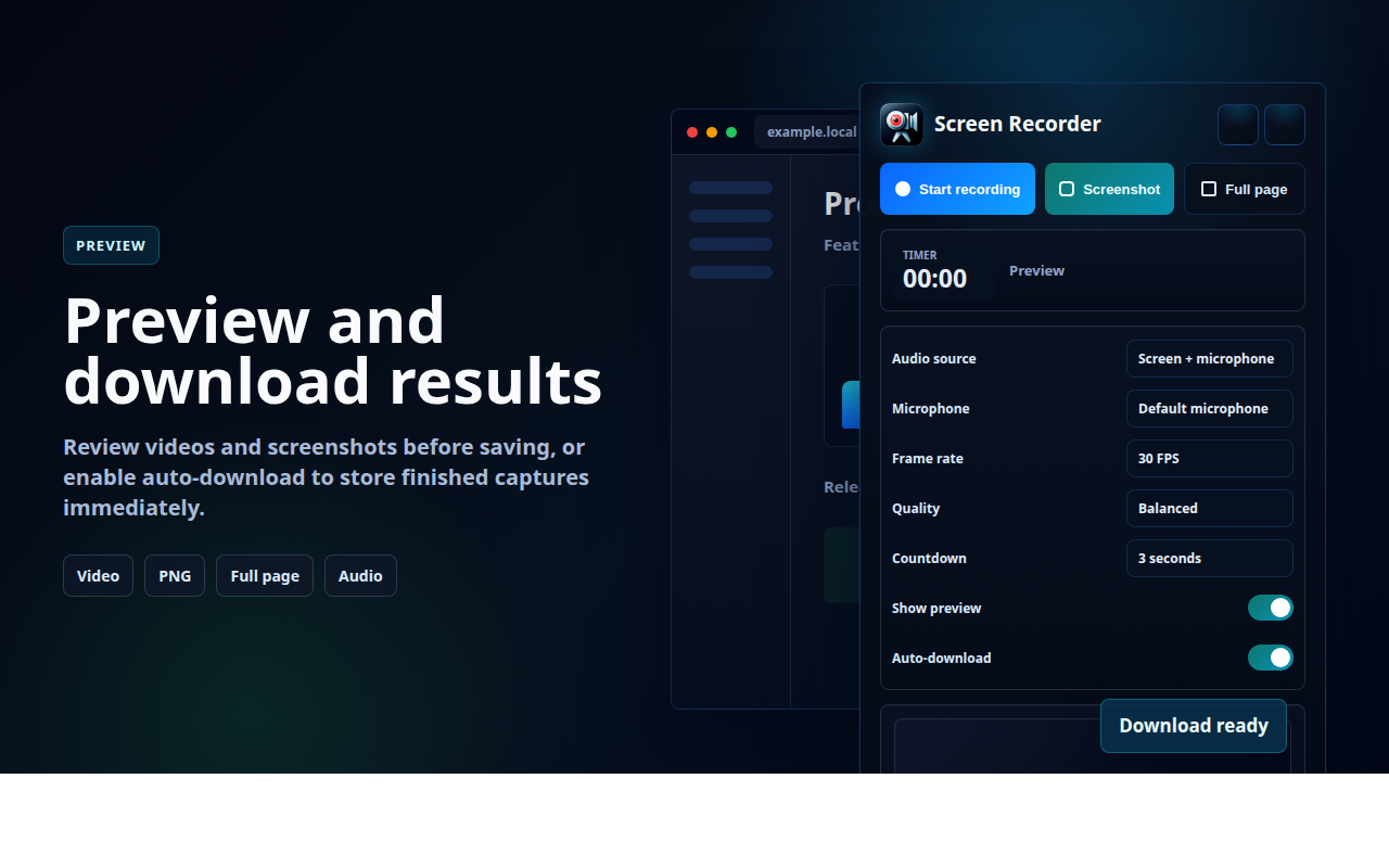 Предпросмотр и скачивание в Screen Recorder